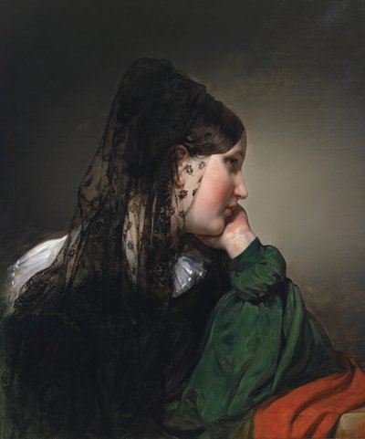 Girl in Profile with Black Mantilla by Friedrich von Amerling